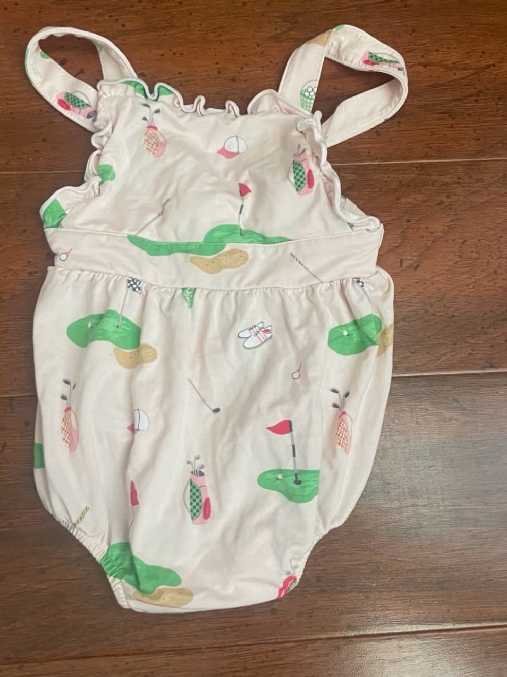 Angel Dear White Baby Romper with Green & Pink Golf Motif